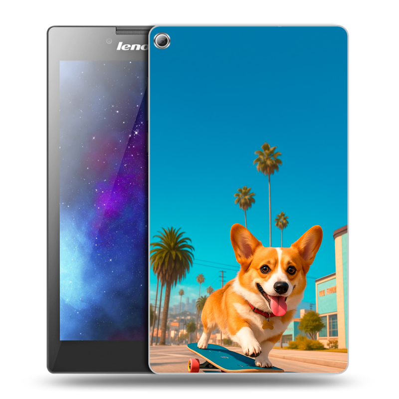 Силиконовый чехол на Lenovo Tab 2 A7-20 с принтом Корги на скейте Силиконовый чехол на Lenovo Tab 2 A7-20 с принтом Корги на скейте