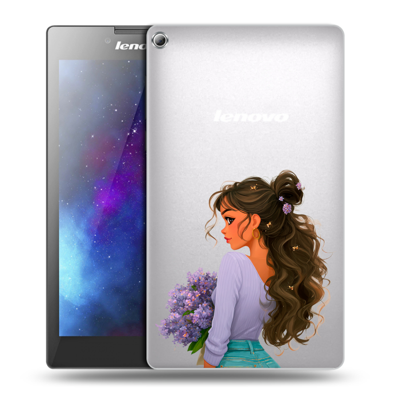 Силиконовый чехол на Lenovo Tab 2 A7-20 с принтом девушка цветы Силиконовый чехол на Lenovo Tab 2 A7-20 с принтом девушка цветы