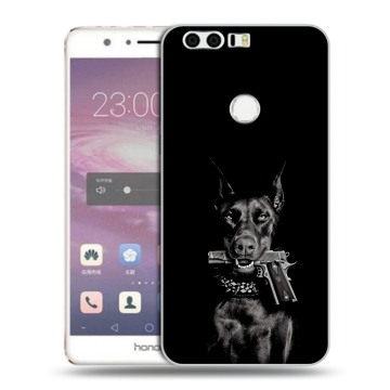 Силиконовый противоударный чехол на Huawei Honor 8 с принтом Доберман и пистолет Силиконовый противоударный чехол на Huawei Honor 8 с принтом Доберман и пистолет
