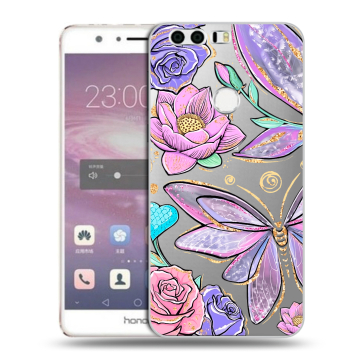 Силиконовый противоударный чехол на Huawei Honor 8 с принтом Бабочки и цветы