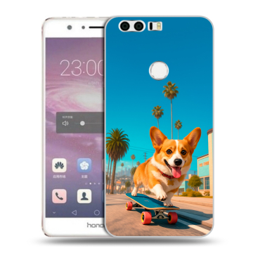 Силиконовый противоударный чехол на Huawei Honor 8 с принтом Корги на скейте
