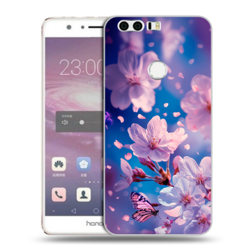 Силиконовый противоударный чехол на Huawei Honor 8 с принтом цветы бабочки