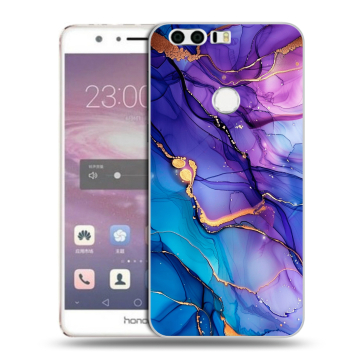 Силиконовый противоударный чехол на Huawei Honor 8 с принтом синий мрамор Силиконовый противоударный чехол на Huawei Honor 8 с принтом синий мрамор