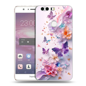 Силиконовый противоударный чехол на Huawei Honor 8 с принтом цветы бабочки