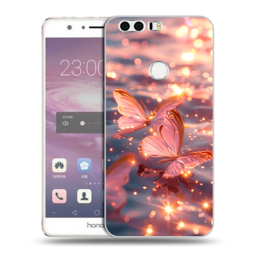 Силиконовый противоударный чехол на Huawei Honor 8 с принтом бабочки розовые Силиконовый противоударный чехол на Huawei Honor 8 с принтом бабочки розовые