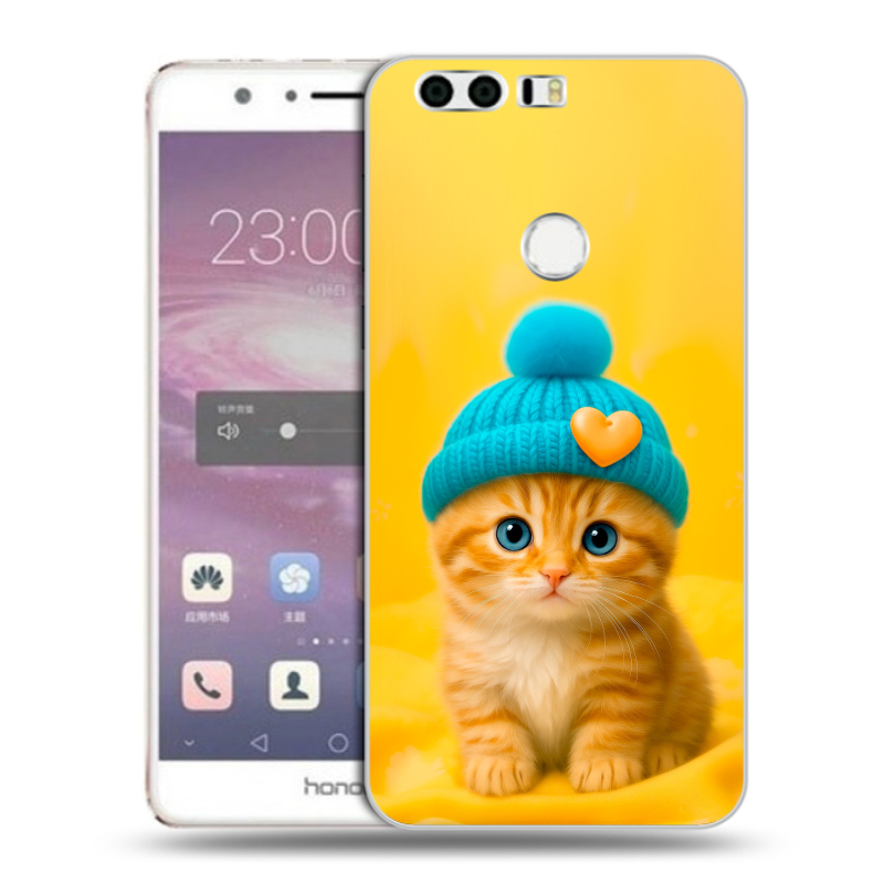 Силиконовый противоударный чехол на Huawei Honor 8 с принтом Котенок в шапке Силиконовый противоударный чехол на Huawei Honor 8 с принтом Котенок в шапке
