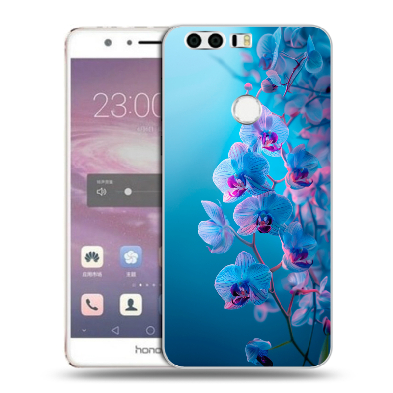 Силиконовый противоударный чехол на Huawei Honor 8 с принтом голубые орхидеи Силиконовый противоударный чехол на Huawei Honor 8 с принтом голубые орхидеи