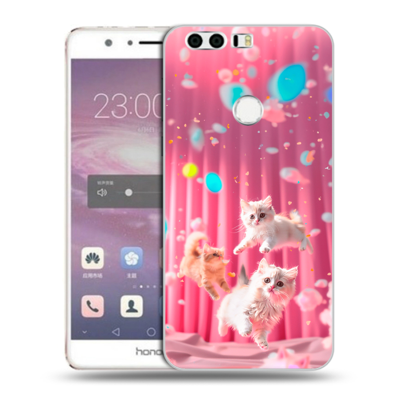 Силиконовый противоударный чехол на Huawei Honor 8 с принтом милые котики Силиконовый противоударный чехол на Huawei Honor 8 с принтом милые котики