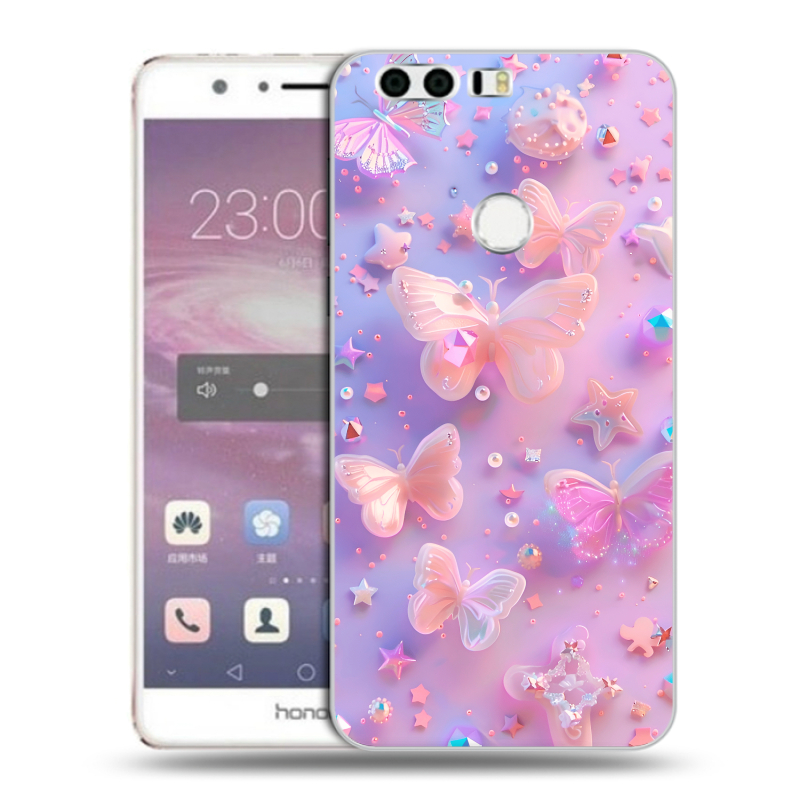 Силиконовый противоударный чехол на Huawei Honor 8 с принтом Бабочки Силиконовый противоударный чехол на Huawei Honor 8 с принтом Бабочки