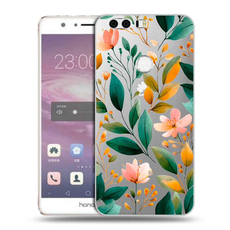 Силиконовый противоударный чехол на Huawei Honor 8 с принтом Цветы паттерн Силиконовый противоударный чехол на Huawei Honor 8 с принтом Цветы паттерн