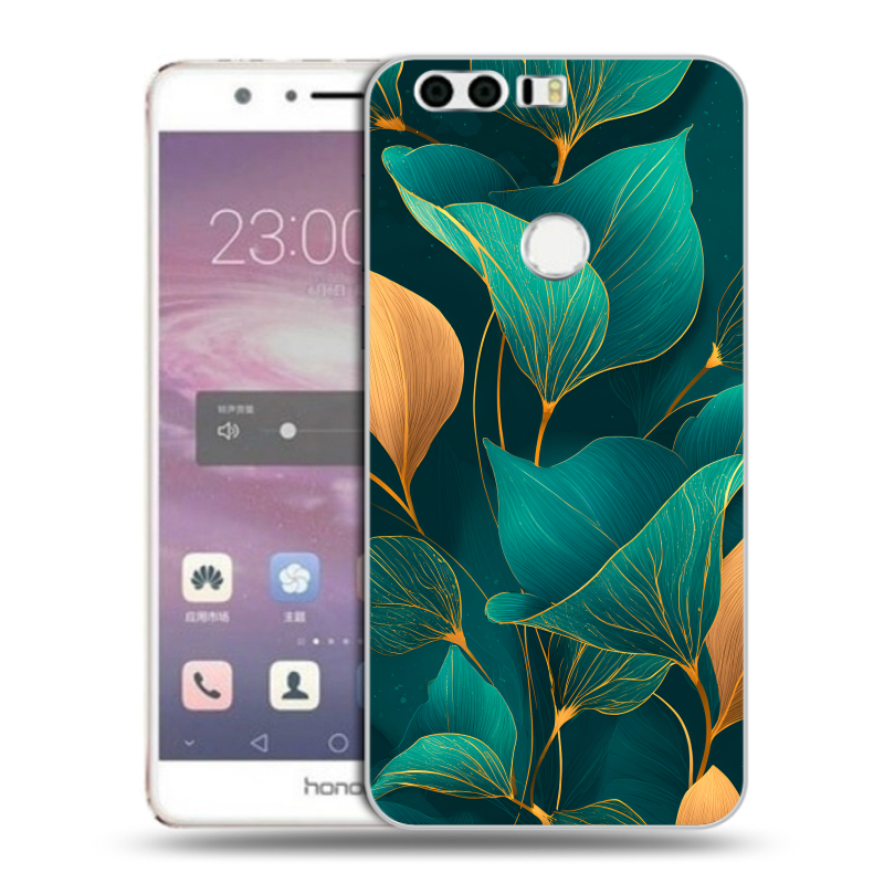 Силиконовый противоударный чехол на Huawei Honor 8 с принтом Листья и золото Силиконовый противоударный чехол на Huawei Honor 8 с принтом Листья и золото