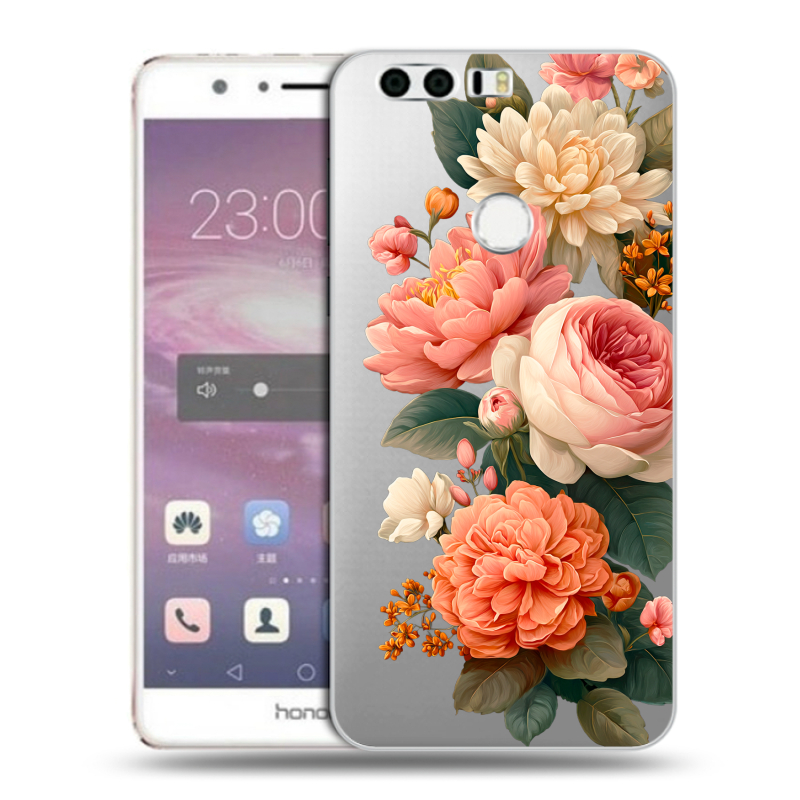 Силиконовый противоударный чехол на Huawei Honor 8 с принтом цветы Силиконовый противоударный чехол на Huawei Honor 8 с принтом цветы
