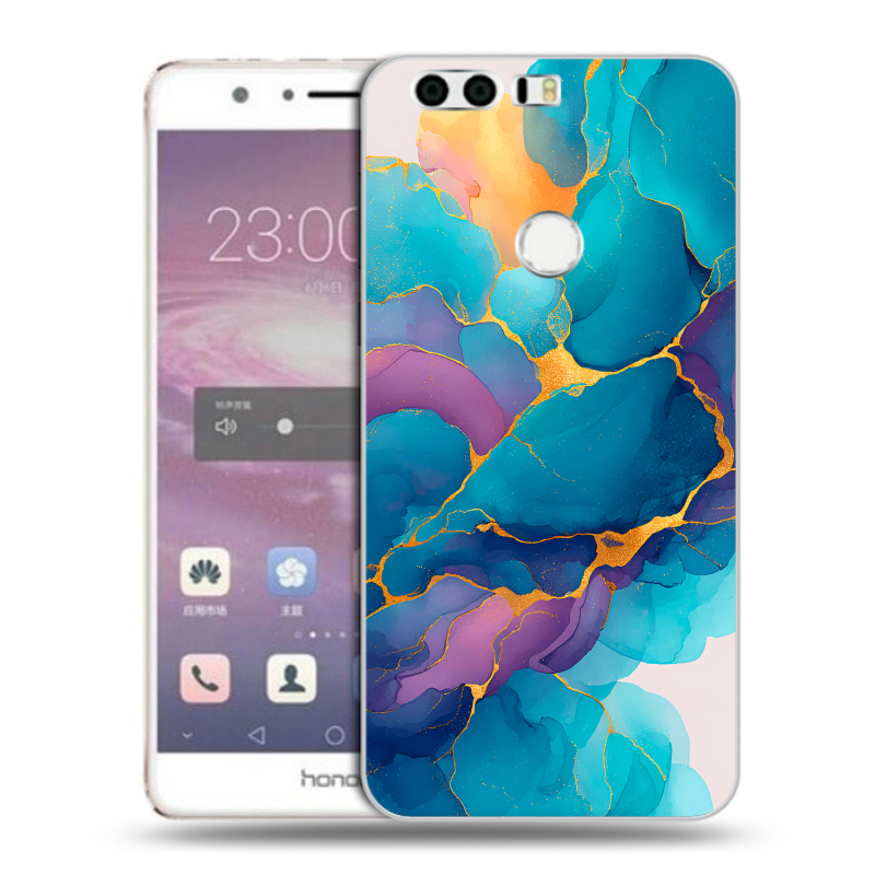 Силиконовый противоударный чехол на Huawei Honor 8 с принтом Мрамор блестки Силиконовый противоударный чехол на Huawei Honor 8 с принтом Мрамор блестки