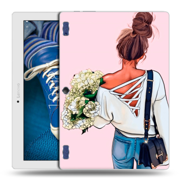 Силиконовый чехол на Lenovo Tab 2 A10-30 с принтом Девушка и букет Силиконовый чехол на Lenovo Tab 2 A10-30 с принтом Девушка и букет