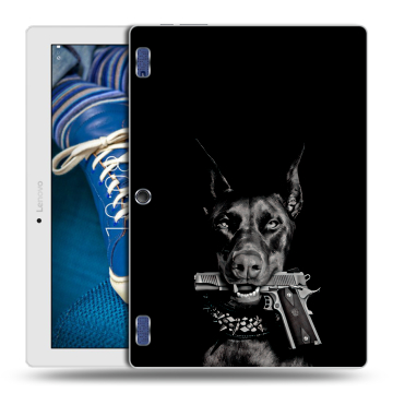 Силиконовый чехол на Lenovo Tab 2 A10-30 с принтом Доберман и пистолет