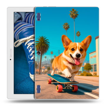 Силиконовый чехол на Lenovo Tab 2 A10-30 с принтом Корги на скейте Силиконовый чехол на Lenovo Tab 2 A10-30 с принтом Корги на скейте