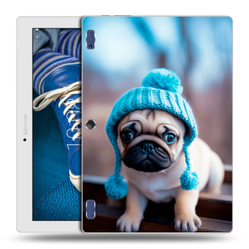 Силиконовый чехол на Lenovo Tab 2 A10-30 с принтом Мопс в шапке Силиконовый чехол на Lenovo Tab 2 A10-30 с принтом Мопс в шапке
