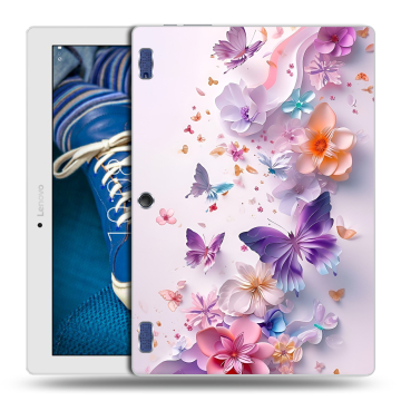 Силиконовый чехол на Lenovo Tab 2 A10-30 с принтом цветы бабочки