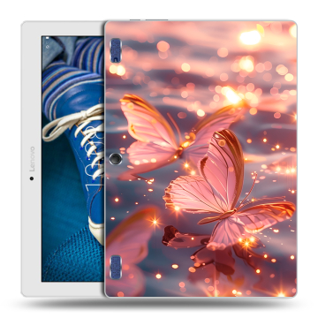 Силиконовый чехол на Lenovo Tab 2 A10-30 с принтом бабочки розовые Силиконовый чехол на Lenovo Tab 2 A10-30 с принтом бабочки розовые