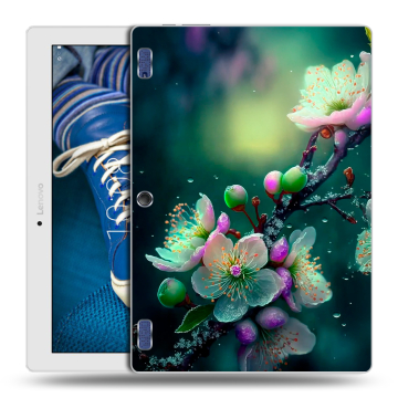 Силиконовый чехол на Lenovo Tab 2 A10-30 с принтом Цветы и мрамор