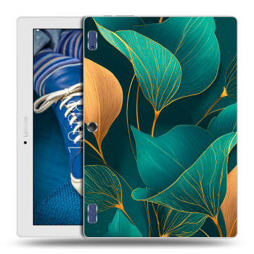 Силиконовый чехол на Lenovo Tab 2 A10-30 с принтом Листья и золото