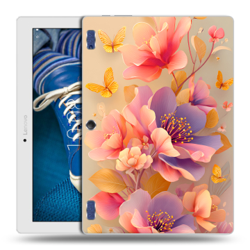 Силиконовый чехол на Lenovo Tab 2 A10-30 с принтом Цветы и бабочки