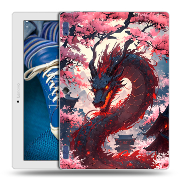 Силиконовый чехол на Lenovo Tab 2 A10-30 с принтом Дракон Японский Силиконовый чехол на Lenovo Tab 2 A10-30 с принтом Дракон Японский