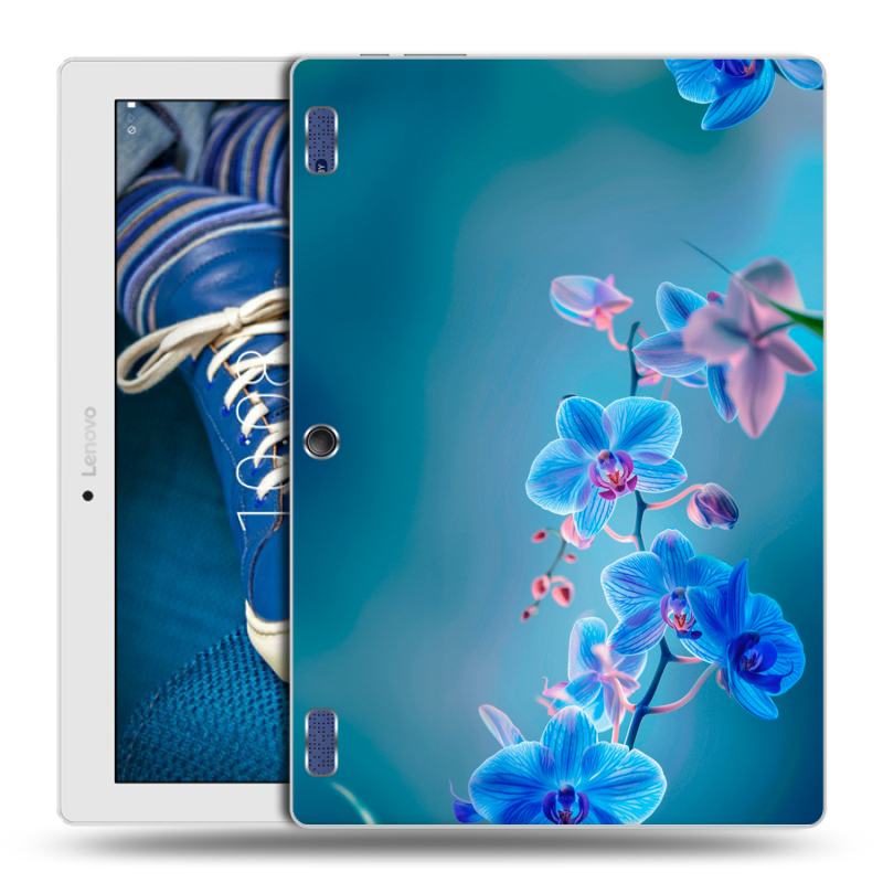 Силиконовый чехол на Lenovo Tab 2 A10-30 с принтом Голубые цветы Силиконовый чехол на Lenovo Tab 2 A10-30 с принтом Голубые цветы