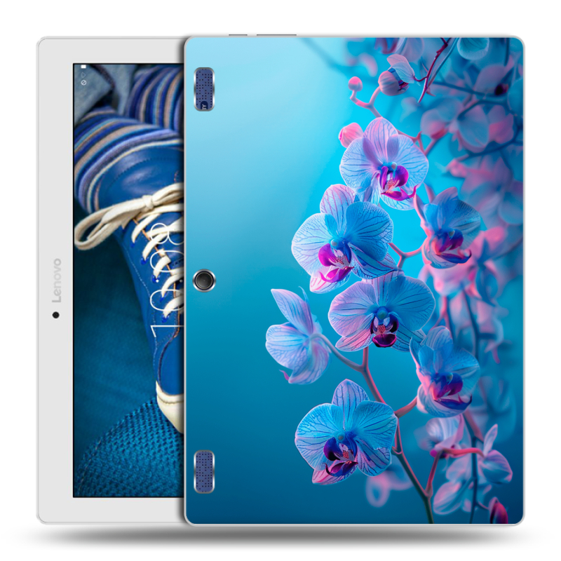 Силиконовый чехол на Lenovo Tab 2 A10-30 с принтом голубые орхидеи Силиконовый чехол на Lenovo Tab 2 A10-30 с принтом голубые орхидеи