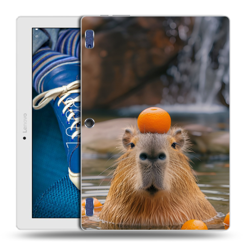 Силиконовый чехол на Lenovo Tab 2 A10-30 с принтом Капибара с апельсином Силиконовый чехол на Lenovo Tab 2 A10-30 с принтом Капибара с апельсином
