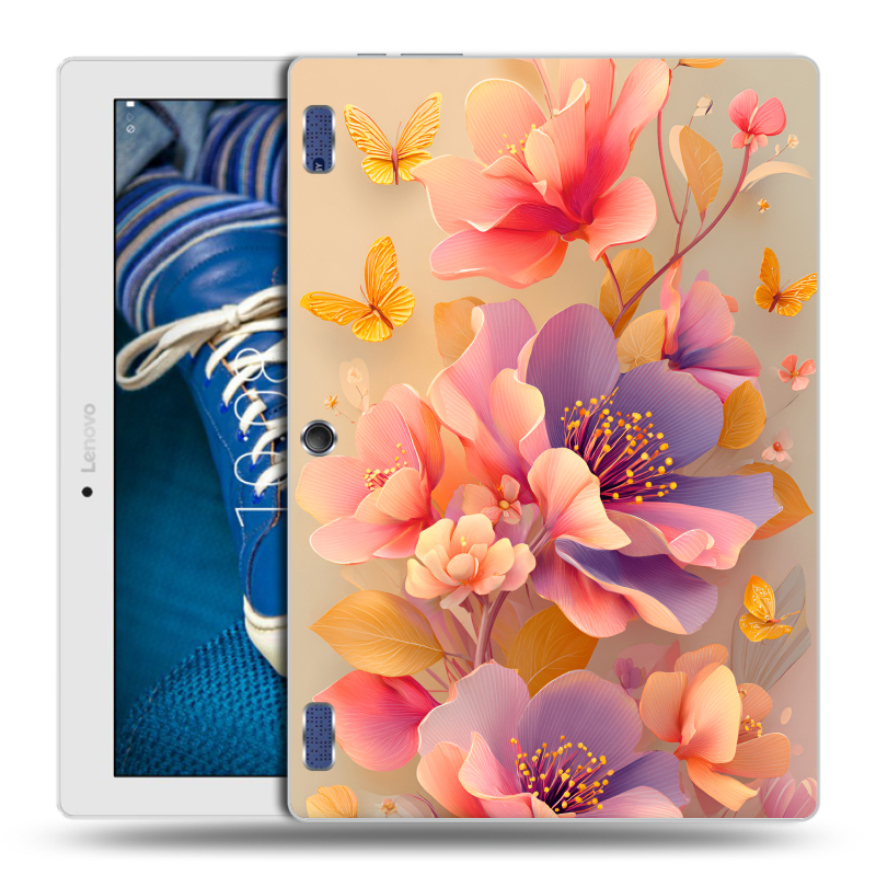 Силиконовый чехол на Lenovo Tab 2 A10-30 с принтом Цветы и бабочки Силиконовый чехол на Lenovo Tab 2 A10-30 с принтом Цветы и бабочки