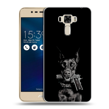 Силиконовый чехол на Asus ZenFone 3 Laser с принтом Доберман и пистолет Силиконовый чехол на Asus ZenFone 3 Laser с принтом Доберман и пистолет