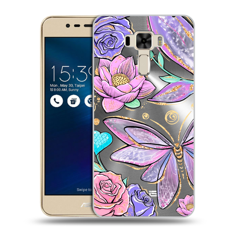 Силиконовый чехол на Asus ZenFone 3 Laser с принтом Бабочки и цветы Силиконовый чехол на Asus ZenFone 3 Laser с принтом Бабочки и цветы