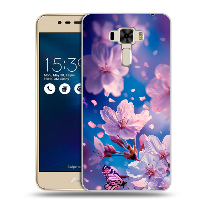 Силиконовый чехол на Asus ZenFone 3 Laser с принтом цветы бабочки Силиконовый чехол на Asus ZenFone 3 Laser с принтом цветы бабочки