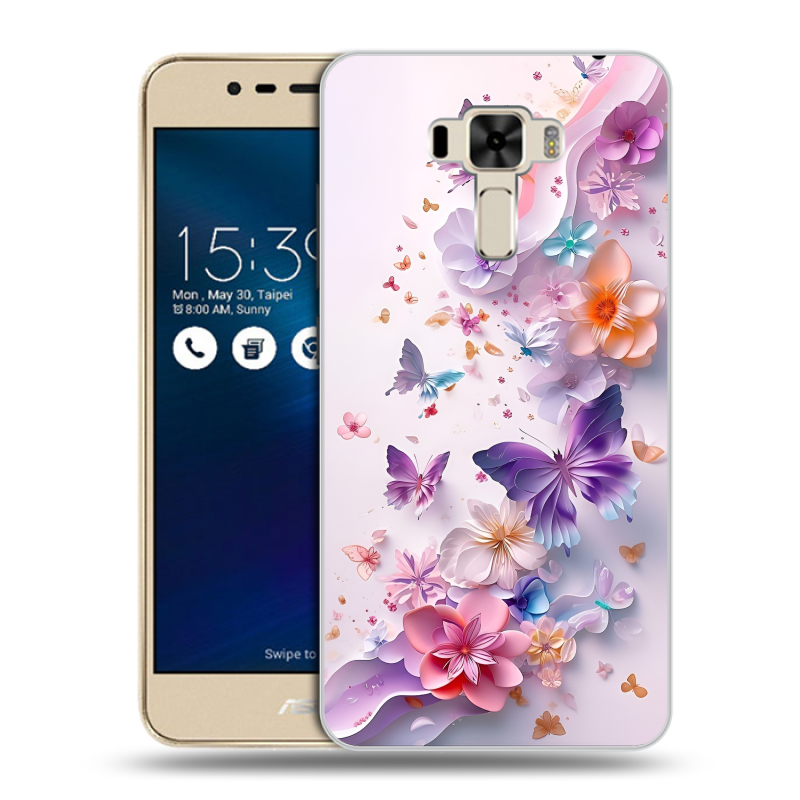 Силиконовый чехол на Asus ZenFone 3 Laser с принтом цветы бабочки Силиконовый чехол на Asus ZenFone 3 Laser с принтом цветы бабочки