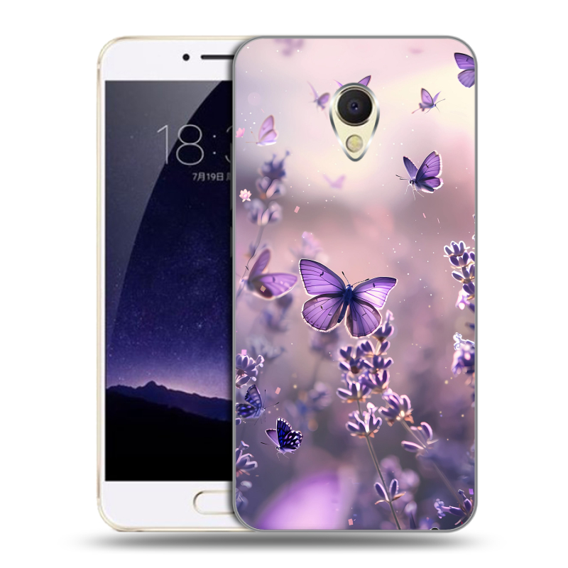 Пластиковый чехол на Meizu MX6 с принтом бабочки и лаванда Пластиковый чехол на Meizu MX6 с принтом бабочки и лаванда