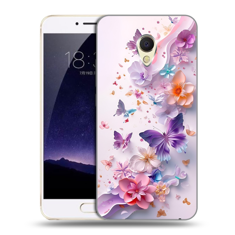 Пластиковый чехол на Meizu MX6 с принтом цветы бабочки Пластиковый чехол на Meizu MX6 с принтом цветы бабочки