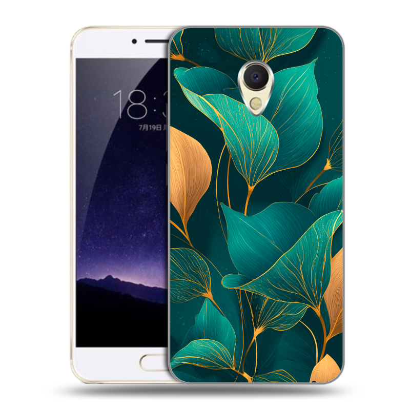 Пластиковый чехол на Meizu MX6 с принтом Листья и золото Пластиковый чехол на Meizu MX6 с принтом Листья и золото
