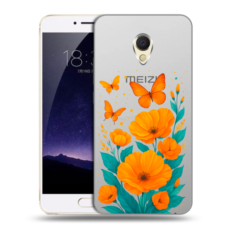 Пластиковый чехол на Meizu MX6 с принтом цветы бабочки Пластиковый чехол на Meizu MX6 с принтом цветы бабочки