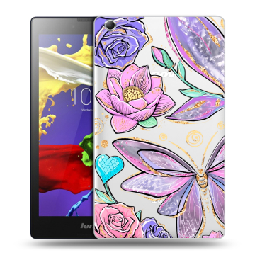 Силиконовый чехол на Lenovo Tab 3 7 Essential с принтом Бабочки и цветы