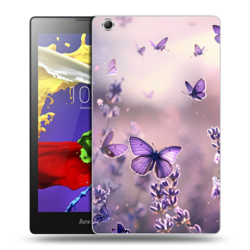 Силиконовый чехол на Lenovo Tab 3 7 Essential с принтом бабочки и лаванда