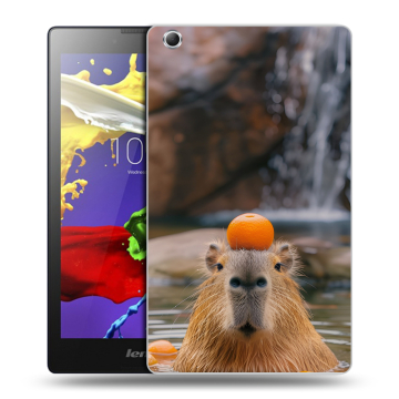 Силиконовый чехол на Lenovo Tab 3 7 Essential с принтом Капибара с апельсином