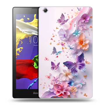 Силиконовый чехол на Lenovo Tab 3 7 Essential с принтом цветы бабочки