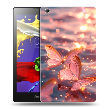 Силиконовый чехол на Lenovo Tab 3 7 Essential с принтом бабочки розовые