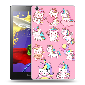 Силиконовый чехол на Lenovo Tab 3 7 Essential с принтом Единороги и радуга