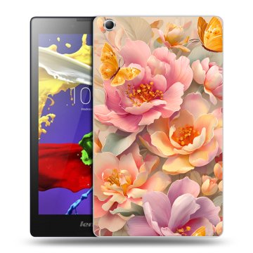 Силиконовый чехол на Lenovo Tab 3 7 Essential с принтом Цветы и бабочки