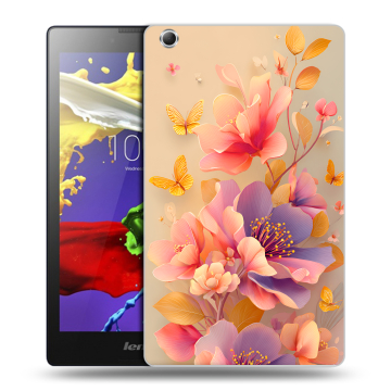 Силиконовый чехол на Lenovo Tab 3 7 Essential с принтом Цветы и бабочки