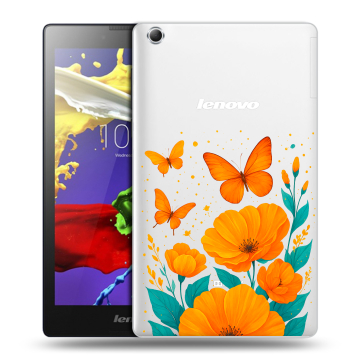 Силиконовый чехол на Lenovo Tab 3 7 Essential с принтом цветы бабочки