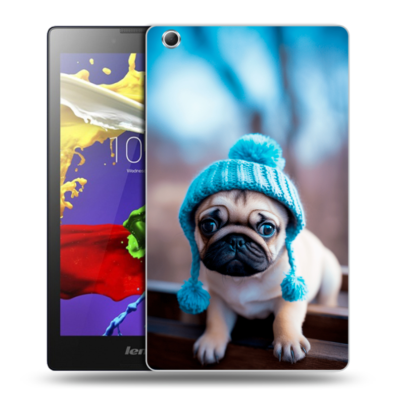 Силиконовый чехол на Lenovo Tab 3 7 Essential с принтом Мопс в шапке Силиконовый чехол на Lenovo Tab 3 7 Essential с принтом Мопс в шапке