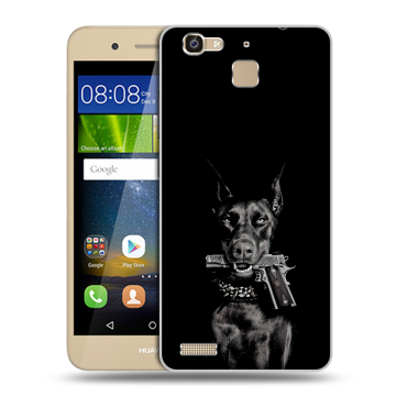 Пластиковый чехол на Huawei GR3 с принтом Доберман и пистолет
